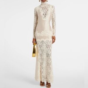 BNWT RABANNE Lace-trimmed silk-satin maxi dress